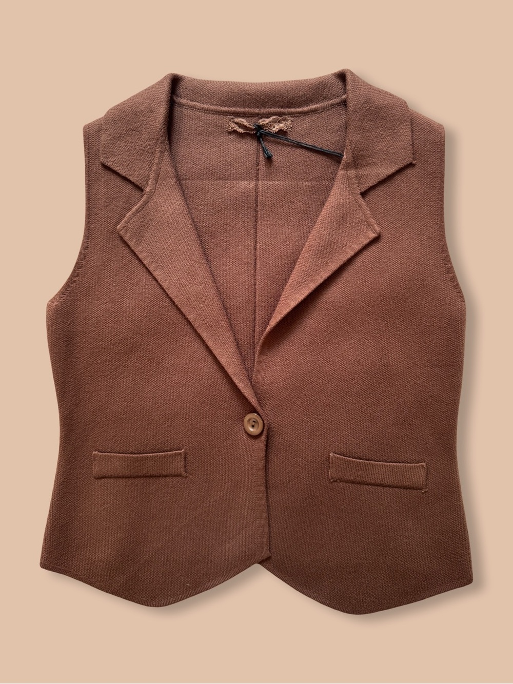 Brown Knit Sleeveless Blazer Vest